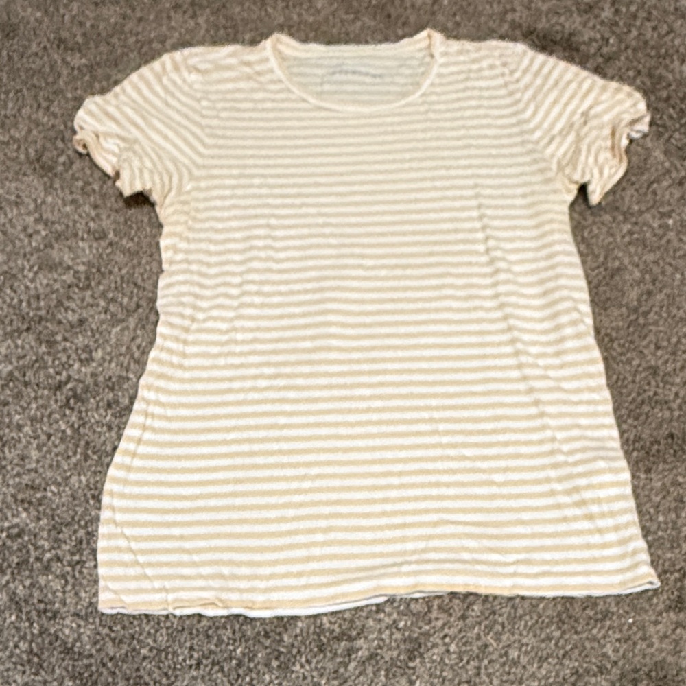 Everlane Beige and White Striped Short Sleeve Tee